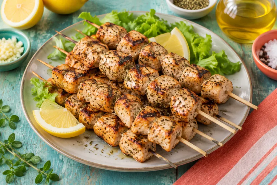 Pinchos de pollo marinado a la plancha