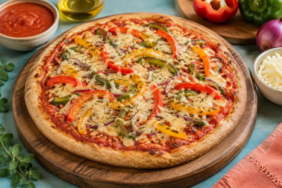 Pizza integral sin gluten con vegetales
