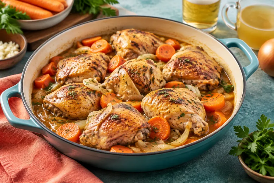 Pollo a la cerveza sin gluten con vegetales