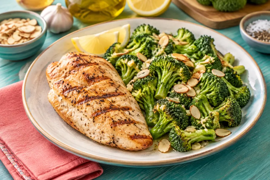 Pollo a la plancha con ensalada tibia de brócoli