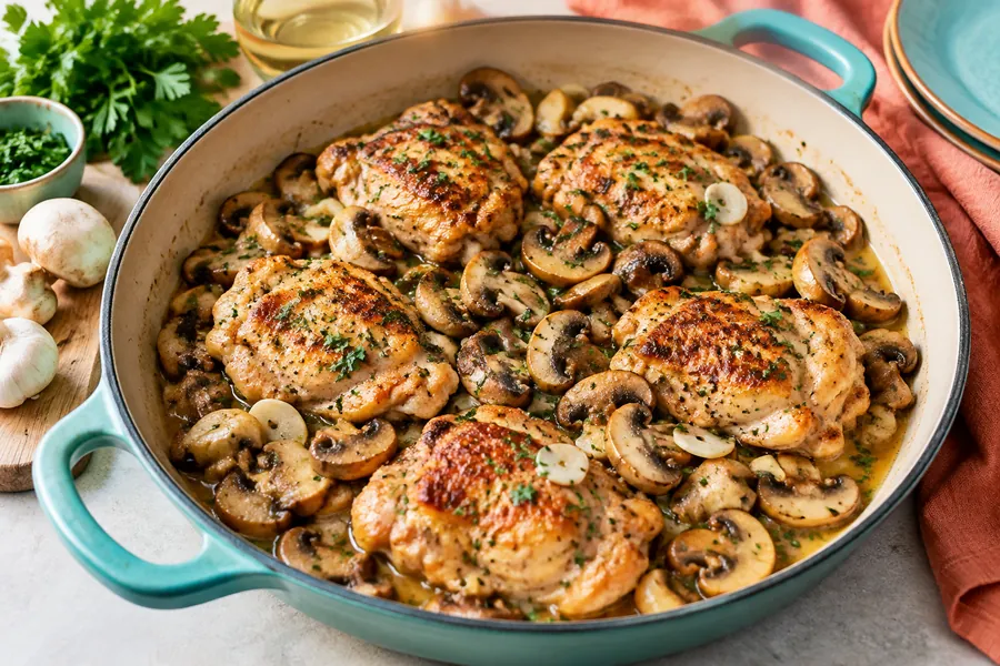 Pollo al ajillo con champiñones