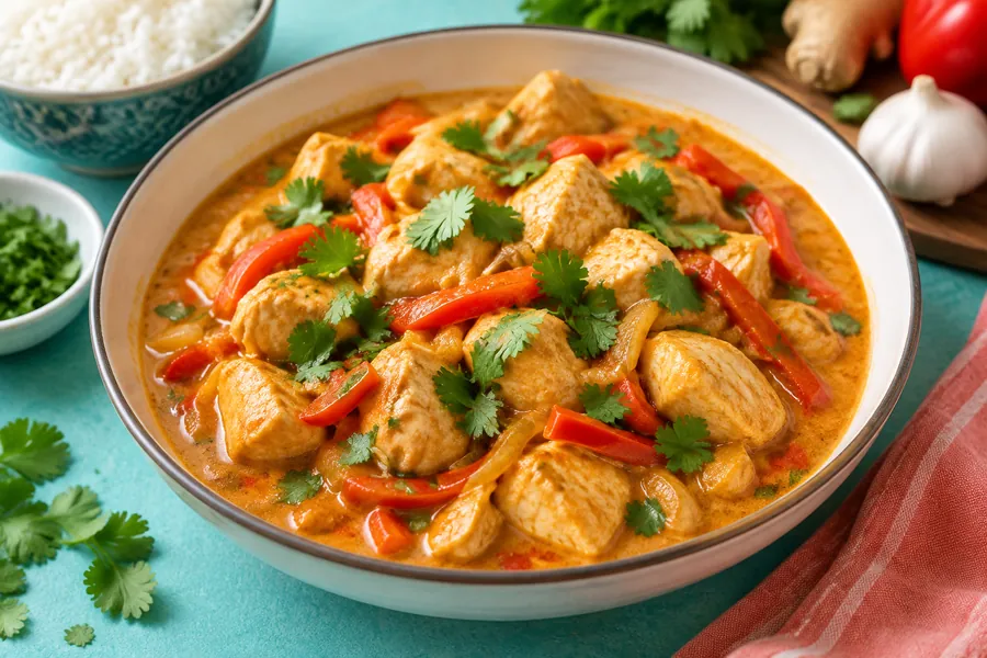 Pollo al curry rojo con leche de coco
