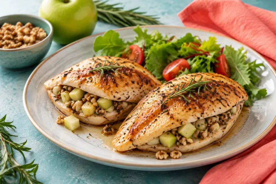 Pollo relleno de manzana y nueces