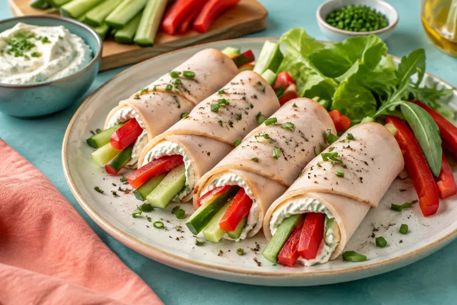 Roll-ups de pavita y queso vegetal