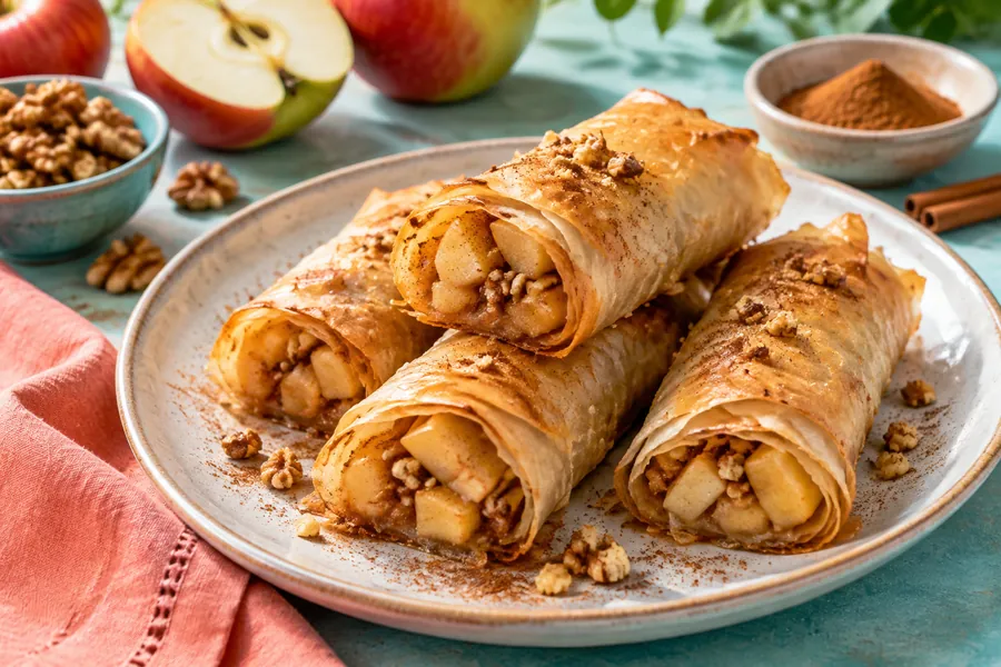 Rollitos de manzana en masa filo casera
