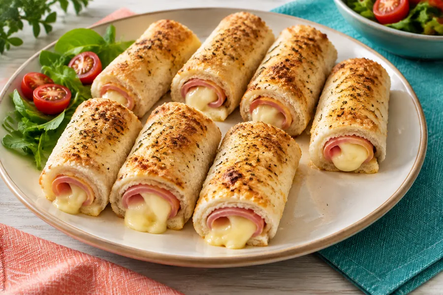 Rollos de jamón y queso al horno (mini sándwiches