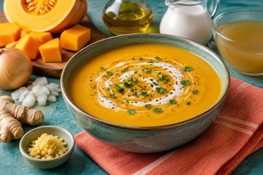 Sopa crema de zapallo y jengibre