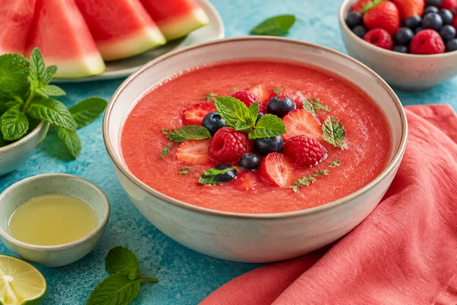 Sopa fría de sandía y menta (postre de verano)