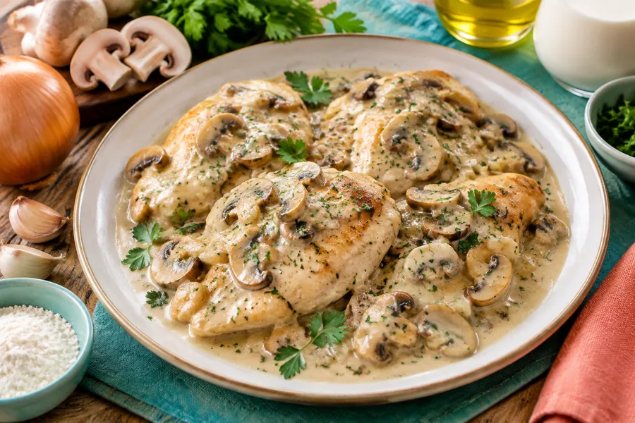 Suprema de pollo con salsa de champiñones