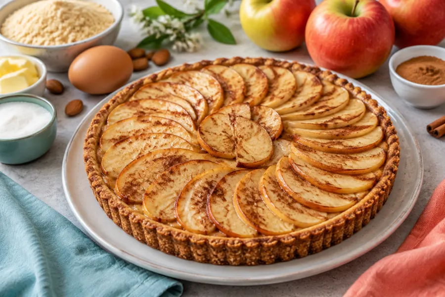 Tarta dulce de manzana con base de almendras