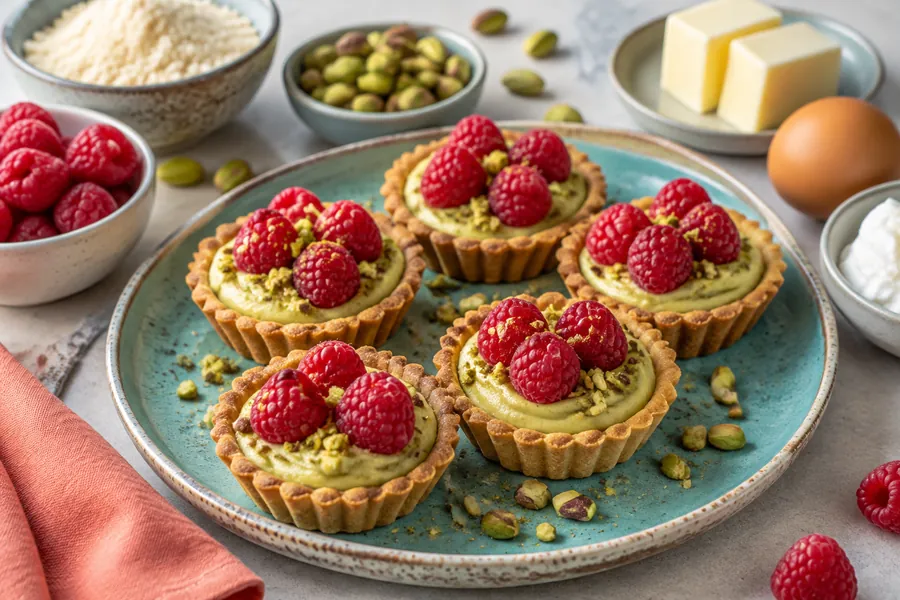 Tartaletas de pistacho y frambuesa