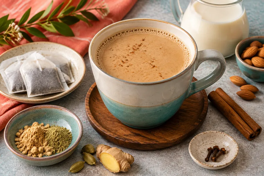 Té chai especiado con leche de almendras (versión picada)