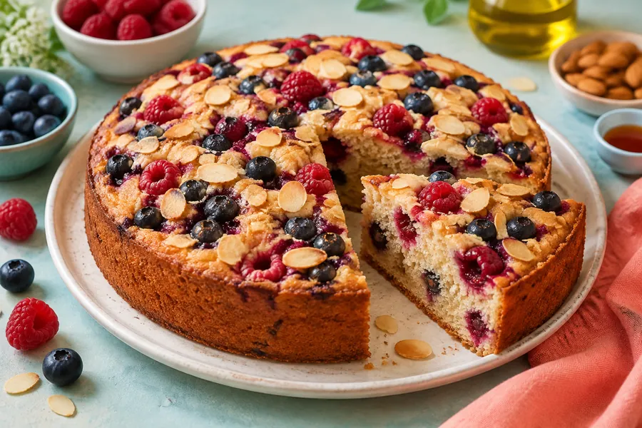 Torta de frutos rojosy almendras