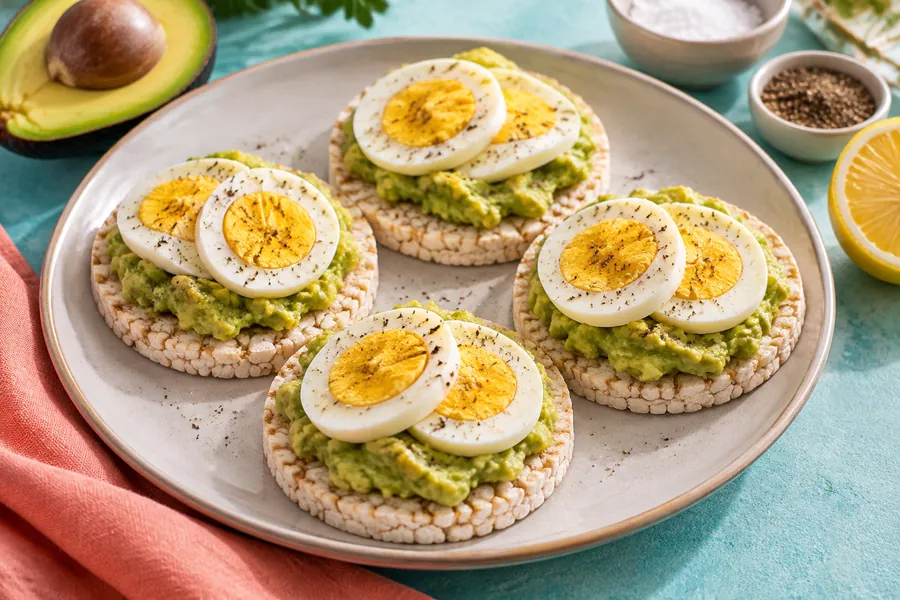 Tortitas de arroz con palta y huevo duro
