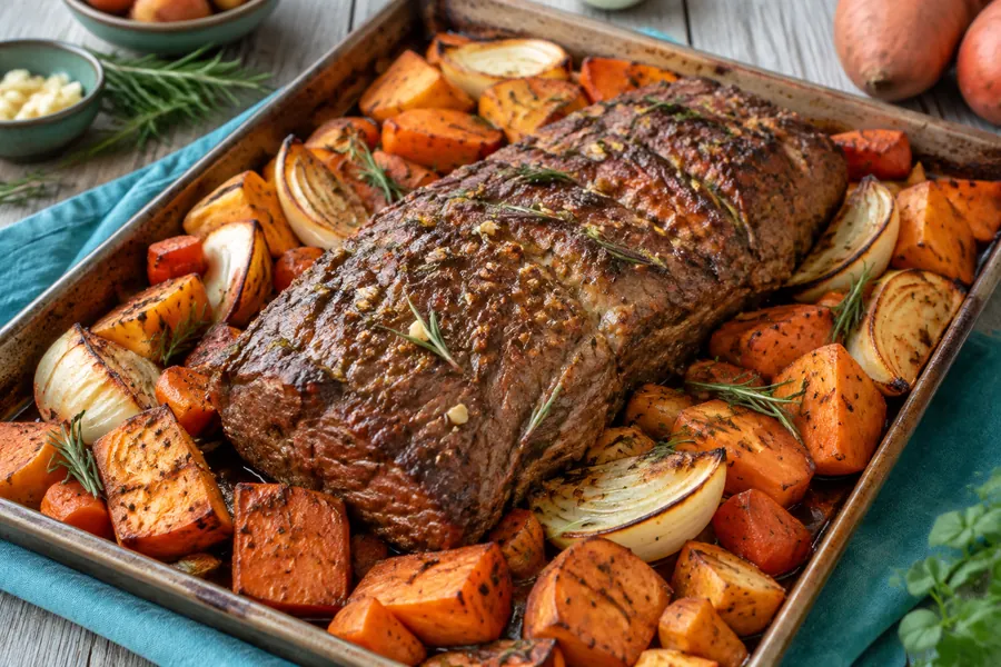 Vacío al horno con vegetales asados