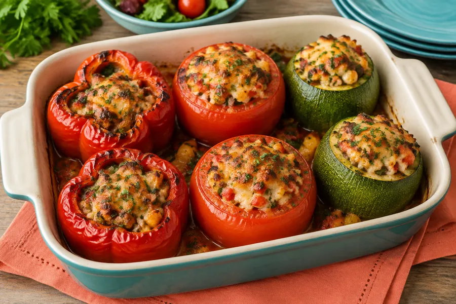 Vegetales rellenos surtidos (morrón, tomate y zapallito)