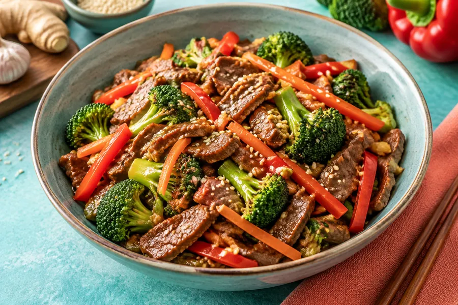 Wok de ternera con vegetales asiáticos