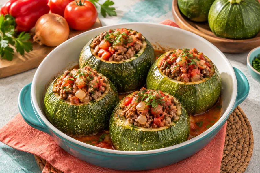 Zapallitos rellenos con carne y vegetales