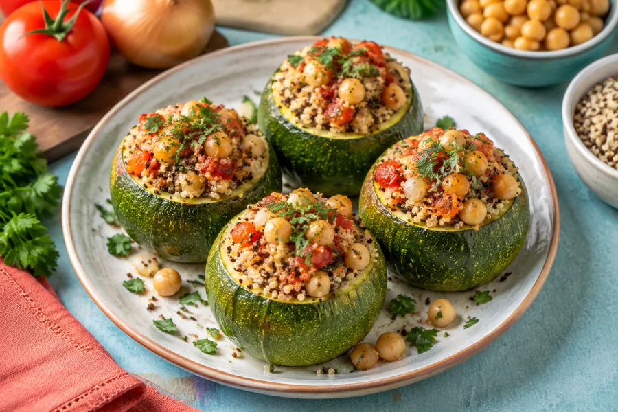 Zapallitos rellenos con quinoa y garbanzos (opción vegana)